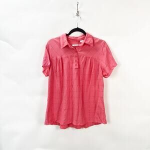 2/$30 Dress Barn 14/16 Plus Womens Pink Grid Collar Popover Top Shirt Blouse